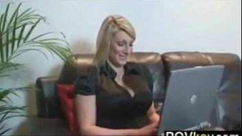 Busty Blonde Strips At Home After Working POV