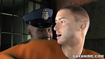 3D漫画の囚人はぽっちゃりした黒い警官によってお尻に犯されます