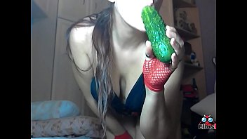 Girl Plays With Cucumber, Gets Cucumber In Pussy