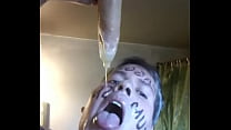 Faggot dripping with loads of cum from a condom