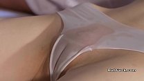 Small tits brunette gets cumshot from masseur