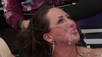 Gagged and taped babe fucked in public