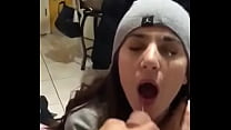 she sucks it off and they cum on her face