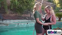 Blonde wife cheats with the hot poolgirl and facesitting her