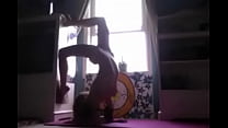 Naked hairy yogi teen upside down