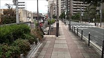Rosafarbener heller Bezirk in Osaka Japan