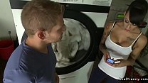 Busty alt tranny anal fucks dude from laundromat