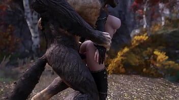 Skyrim Elf se encuentra con un lobo feroz