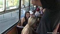 Blonde gets facial in public bus
