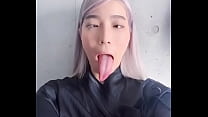 Ahegao slut with long tongue