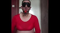 bisexual crossdresser mark wright self bondage anal hook insertion plays with his cock while blindfolded and shoots his load in high heels