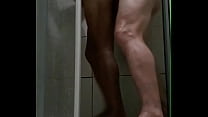 Friend CUMMING and moaning of SWEAK LEG in the shower ...