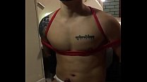 Amatoriale asiatico cinese giapponese tatuato muscoloso uomo maschio gay bdsm orgasmo negazione preso in giro corda giocare controllo sperma