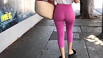Candid sexy girl bubble booty in tight pink spandex