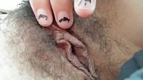 Horny girl rubbing her hairy pussy on cam