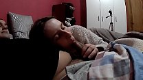 The girl with the socks sucks my big, hard dick and I fuck her really hard and squirt cum on her.