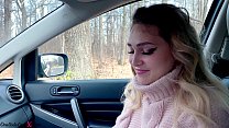 Blonde Deep Sucks Cock and Gets Cum in Mouth While No One Sees - In Car