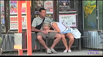 At the bus stop, the slut really wants to fuck with a stranger