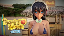 Peachy Beach, часть 2, 3D хентай-горничная в бикини, Hibiki, трахается в рот, между большими сиськами и узкой киской!