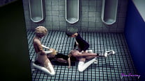 Фембой Яой - Сэм втроем трахнута двумя фембоями в туалете, сосет член и анал, и они кончают ему в задницу и в рот