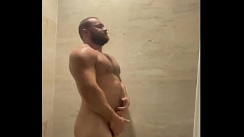 Part 2 Bodybuilder Giant Cock Shower BeefBeast Flexing & Oozing Thick Precum Hot Alpha Bear