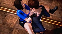 Jill Valentine Resident Evil game girl hentai cosplay having sex with a skinny man in act hentai gameplay video