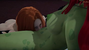 Poison Ivy se folla a Black Widow con un juguete sexual hasta que se corre.