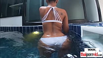 Amateur Thai teen Cherry fucked by a big white cock by the pool
