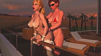 Transexual pelirroja cachonda se folla a transexual rubia - Sexo anal, Porno de dibujos animados 3D Futanari en la puesta del sol