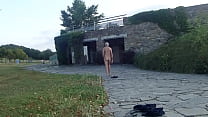 naked visit of a public restroom in a rest area