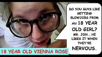 do you guys like getting blowjobs from an 18 year old girl mr jonhe likes it when theyre nervous teenager vienna rose talking dirty to creepy old man joe jon while sucking his cock