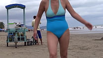 Beautiful Latin shows off on the beach in a bikini, masturbates before fucking with her stepson's friend