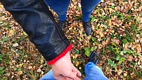 Caught while jerking me Off! Risky public handjob by cute teen in forest - Nata Sweet