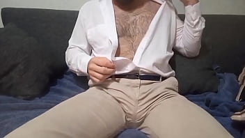 Hairy office straight guy gets naked on video for his boss