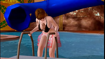 Kasumi doa cosplay hentai having sex with a man in the pool