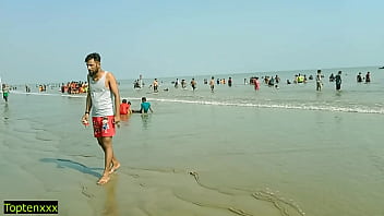 Desi bhabhi and her sister hot threesome sex with tourist boy at sea beach