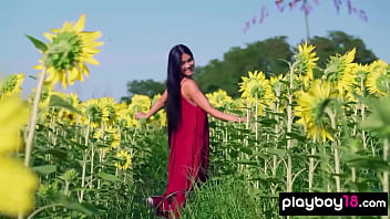 Petite small titted mongolian babe Kimiko on a flowery meadow