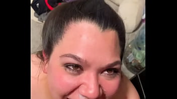 Cumshot in mouth and facial of sillyslutwife