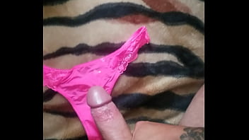 Thick, uncut cock shoots hot sticky load on a pair of satin pink panties.. (OC)