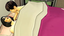 La belle-mère japonaise et le beau-fils vierge partagent le même lit dans la chambre d'hôtel lors d'un voyage d'affaires