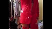 Modeling my new red lingerie