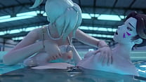 水中でのアニメーションふたセックス-恥ずかしがり屋のディックガールが女性を優しくファック