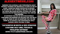 Hotkinkyjo en traje blanco y rojo desnudo auto fisting anal y prolapso extremo