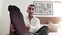 STEP GAY DAD - BLACK SHEER SOCKS WHITE COCK! - COME WORSHIP MY FEET WATCH ME EDGE MY HARD WHITE COCK AND LET'S CUM TOGETHER