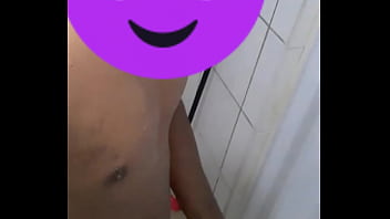 Boy masturbating in bathroom after shower