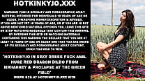 Hotkinkyjo in abito sexy scopa un enorme dildo anale con drago rosso da mrhankey e prolasso nel campo verde