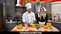Chef Nicky Rebel prepares and stuffs his assistant Khloe Kapri's wet pinkish asshole during the show.