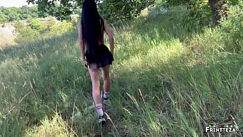 Public Deepthroath Brunette and Rough Anal in the Wood. Anal Creampie