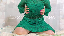 Hot stepsister in green dress and big tits excites herself when parents were not home - LuxuryOrgasm