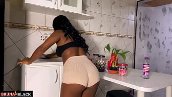 Hot sex with the pregnant housewife in the kitchen, while she takes care of the cleaning. Complete Sheer.com/brunablack)